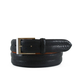 Double Barrel Crocodile Embossed Leather Belt