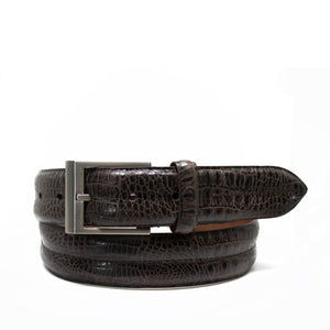 Double Barrel Crocodile Embossed Leather Belt