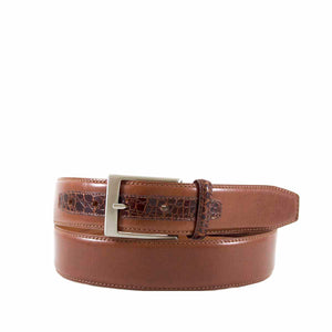 Leather Belt with Genuine Crocodile Tab Detail